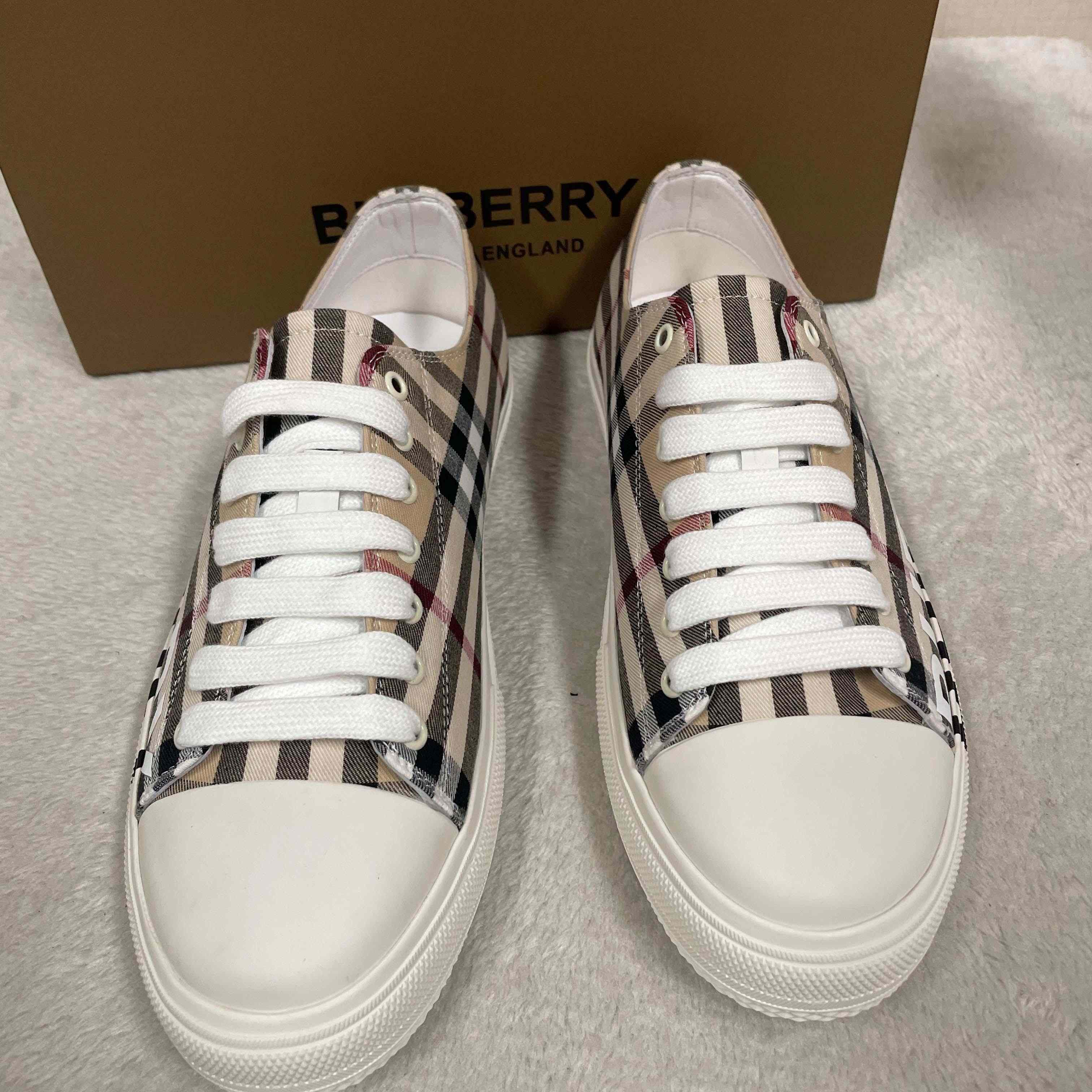 Burberry Logo Print Vintage Check Cotton Sneakers - PerfectKickZ