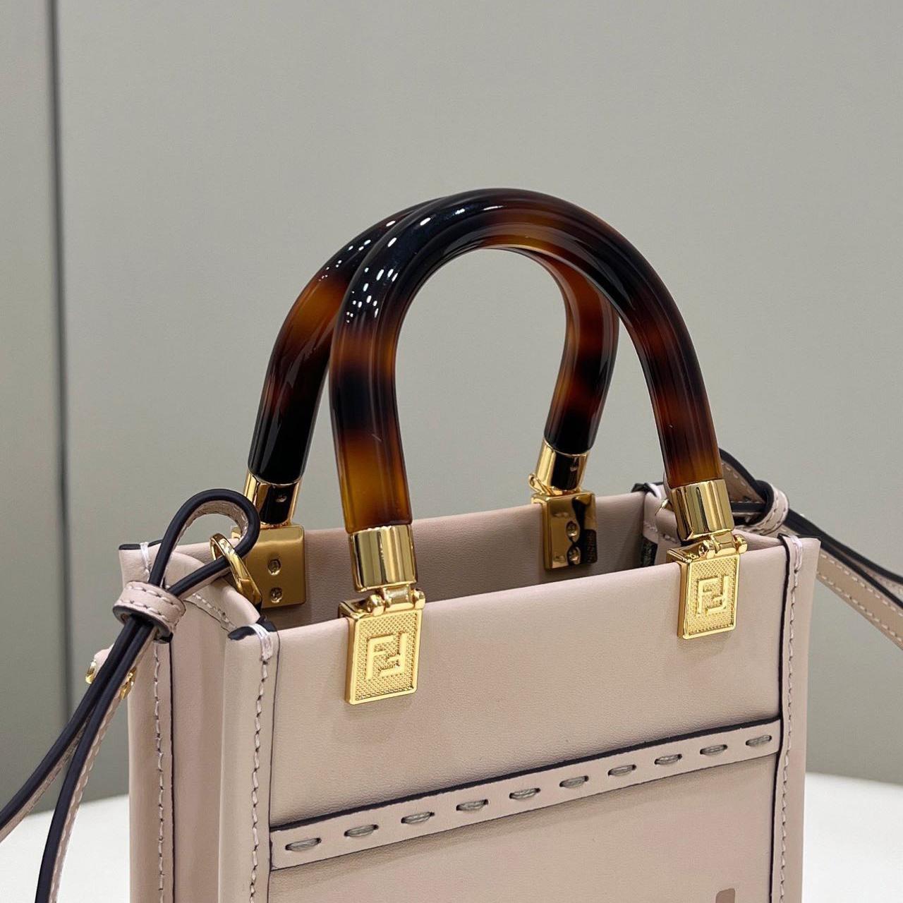 Fendi Mini Sunshine Shopper Bag In Pale Pink Leather(13-18-6.5CM) - PerfectKickZ