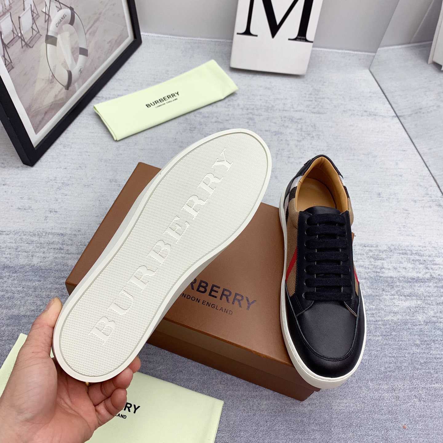 Burberry House Check Cotton And Leather Sneakers - PerfectKickZ