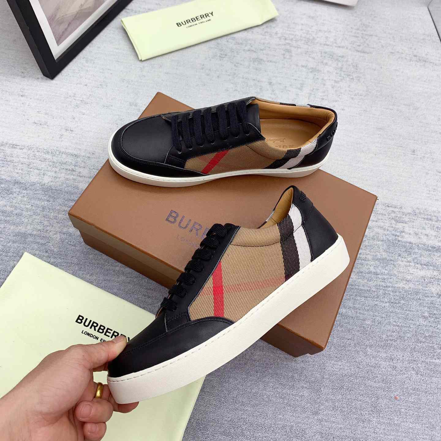 Burberry House Check Cotton And Leather Sneakers - PerfectKickZ