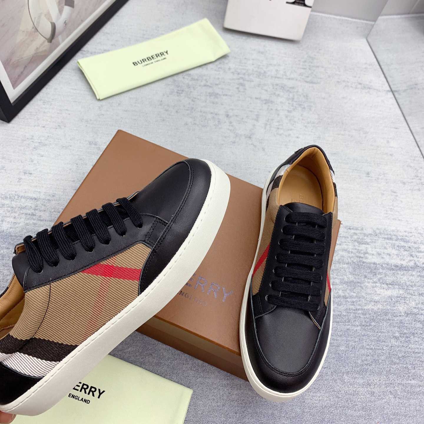 Burberry House Check Cotton And Leather Sneakers - PerfectKickZ