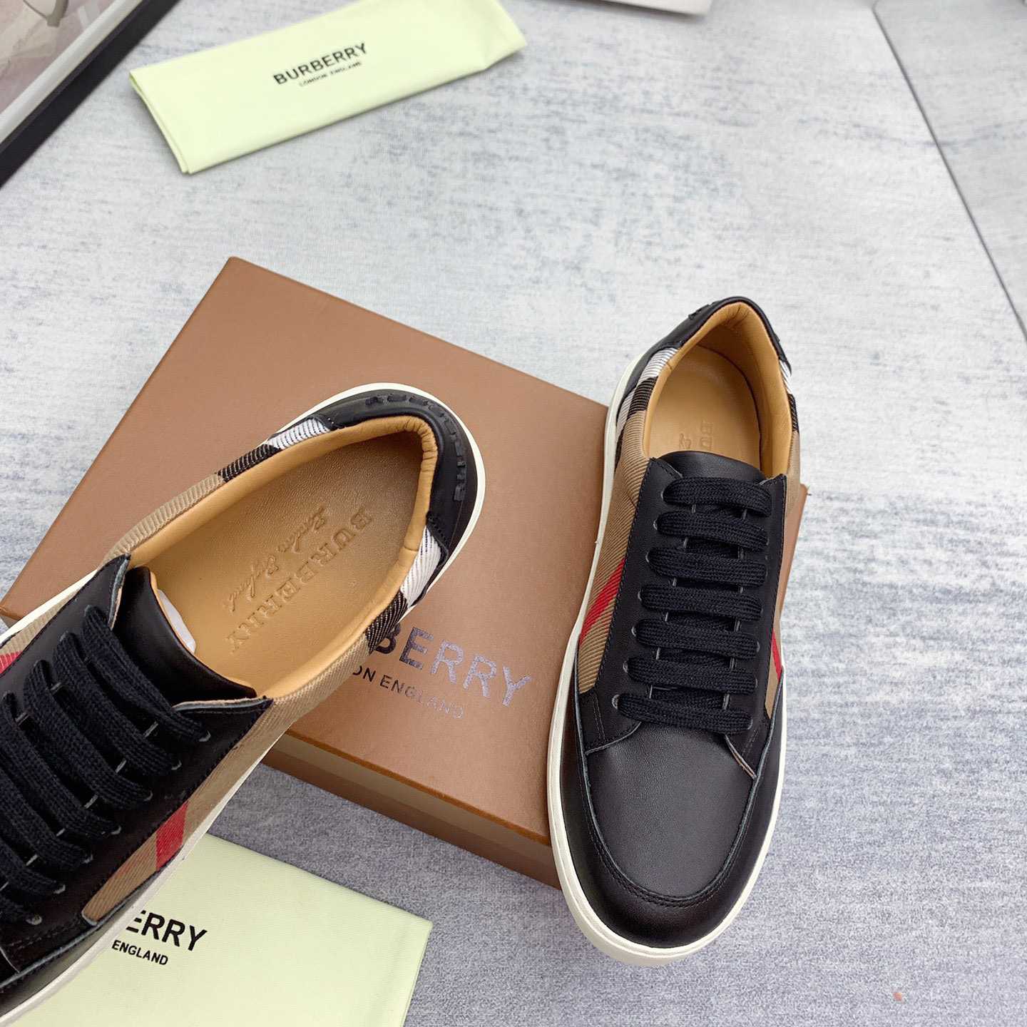 Burberry House Check Cotton And Leather Sneakers - PerfectKickZ