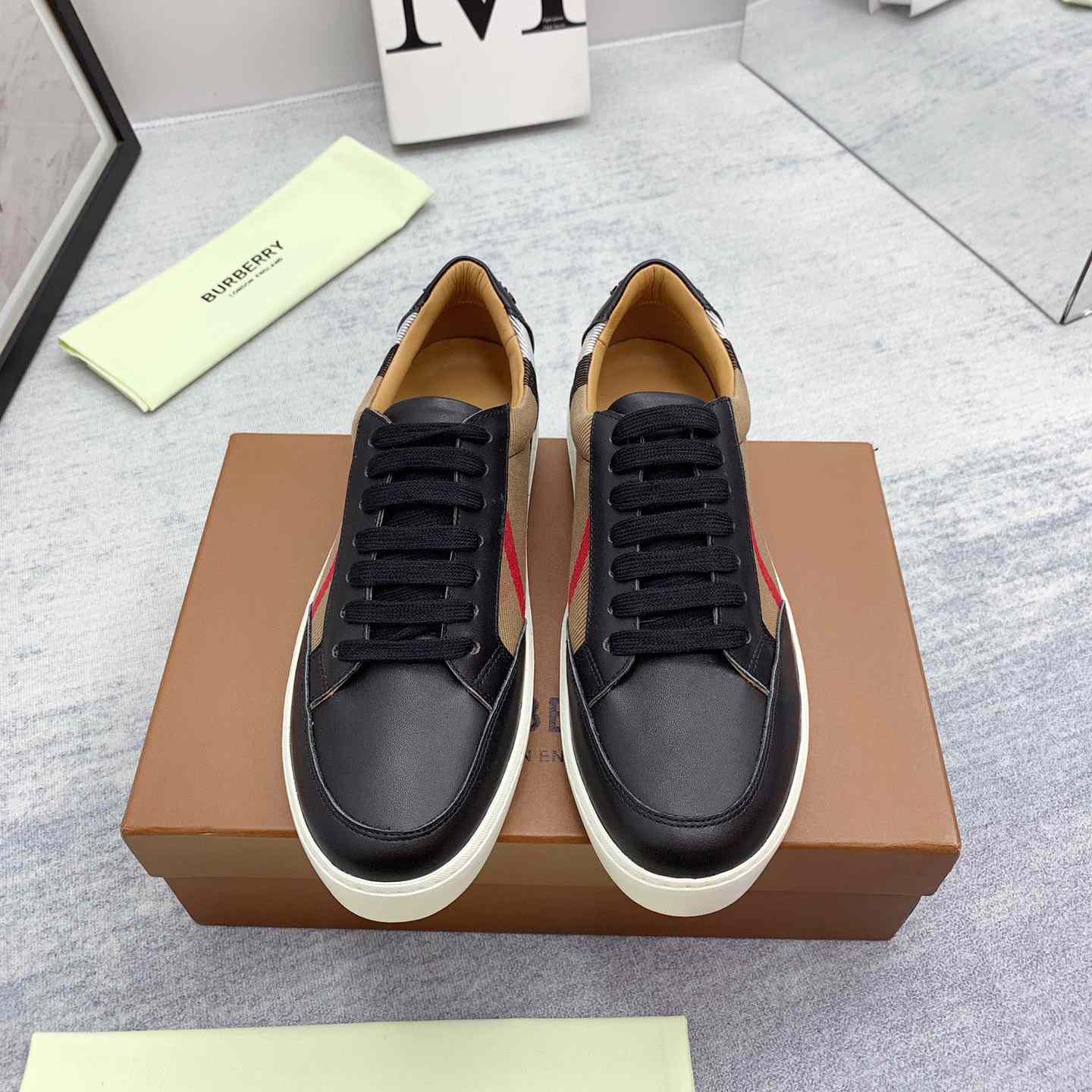 Burberry House Check Cotton And Leather Sneakers - PerfectKickZ