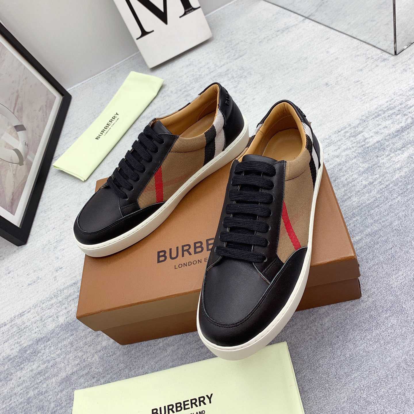 Burberry House Check Cotton And Leather Sneakers - PerfectKickZ