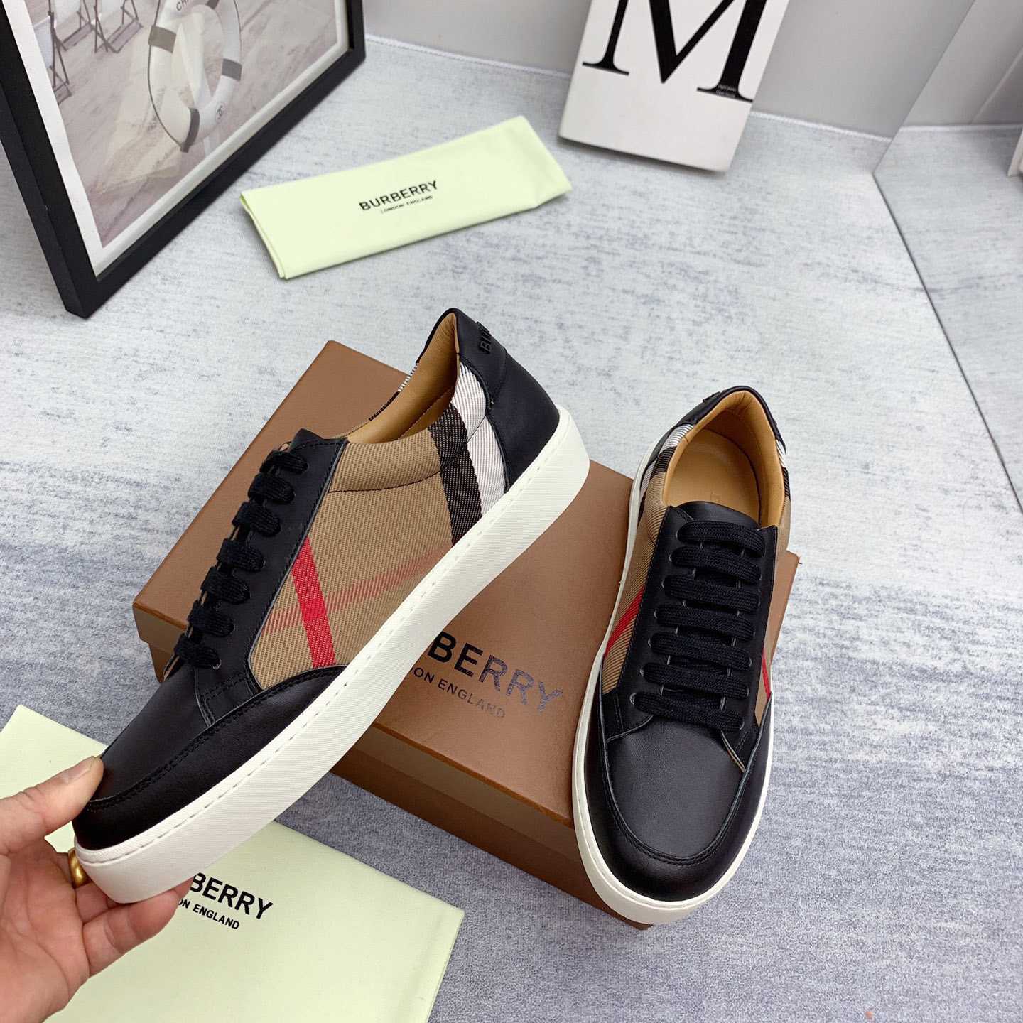 Burberry House Check Cotton And Leather Sneakers - PerfectKickZ