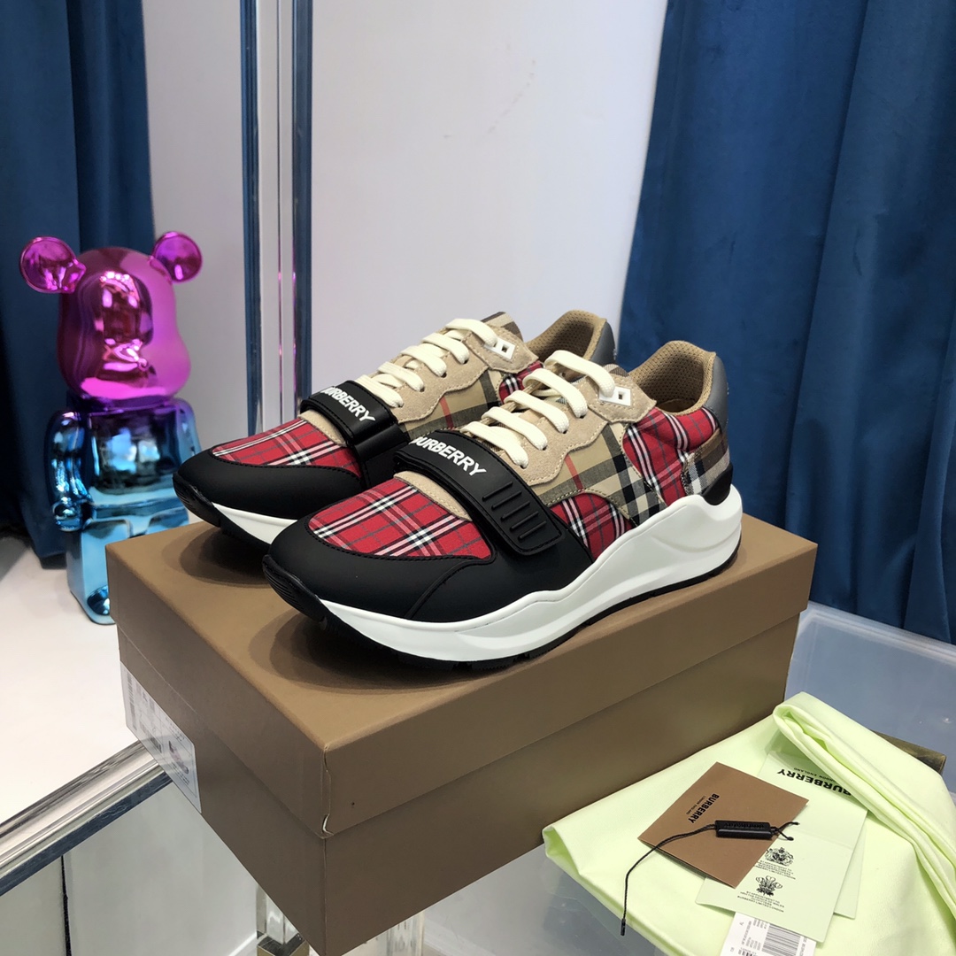 Burberry Leather And Vintage Check Cotton Sneakers - PerfectKickZ