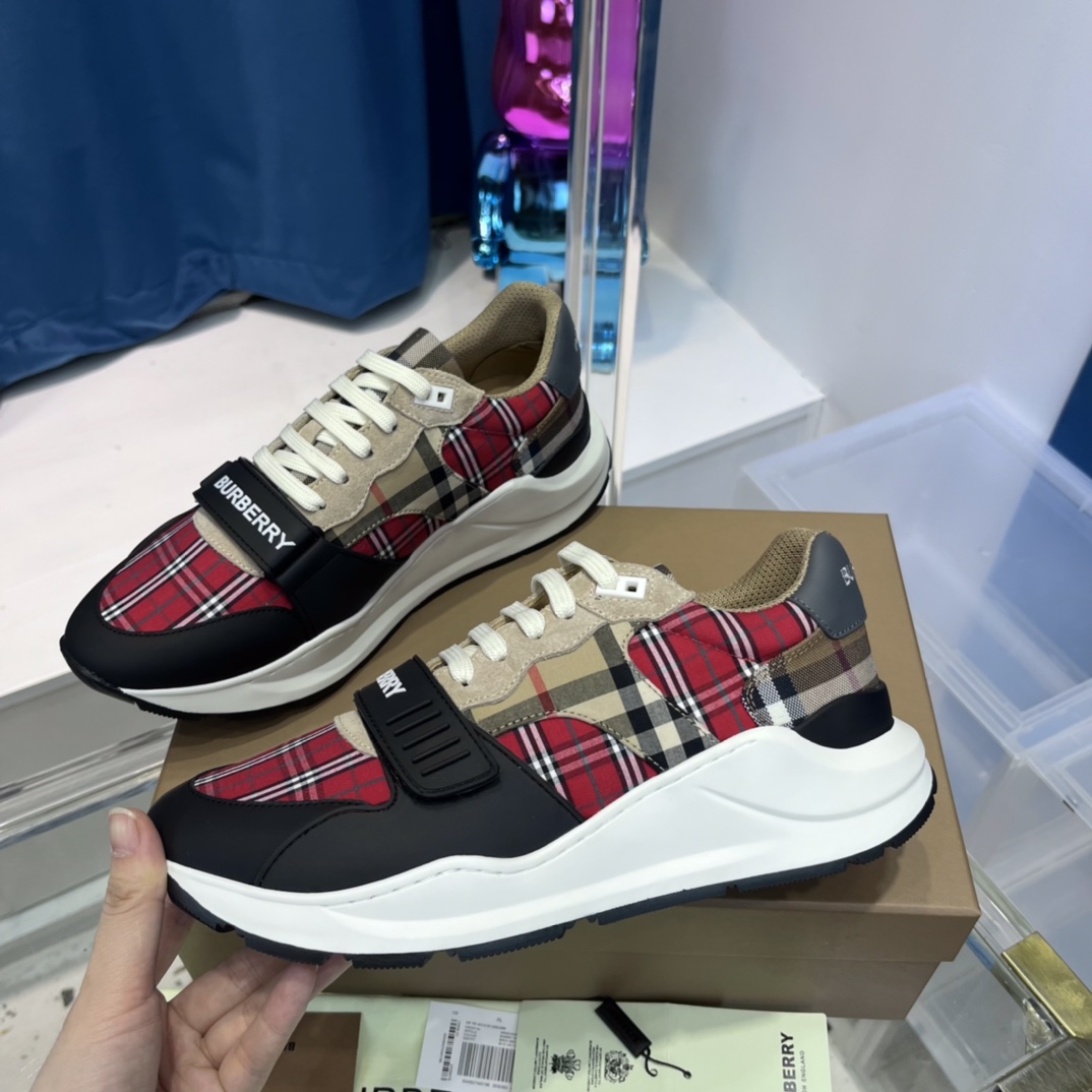 Burberry Leather And Vintage Check Cotton Sneakers - PerfectKickZ