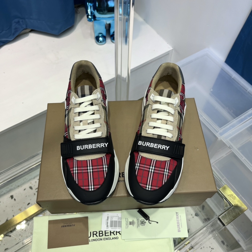 Burberry Leather And Vintage Check Cotton Sneakers - PerfectKickZ