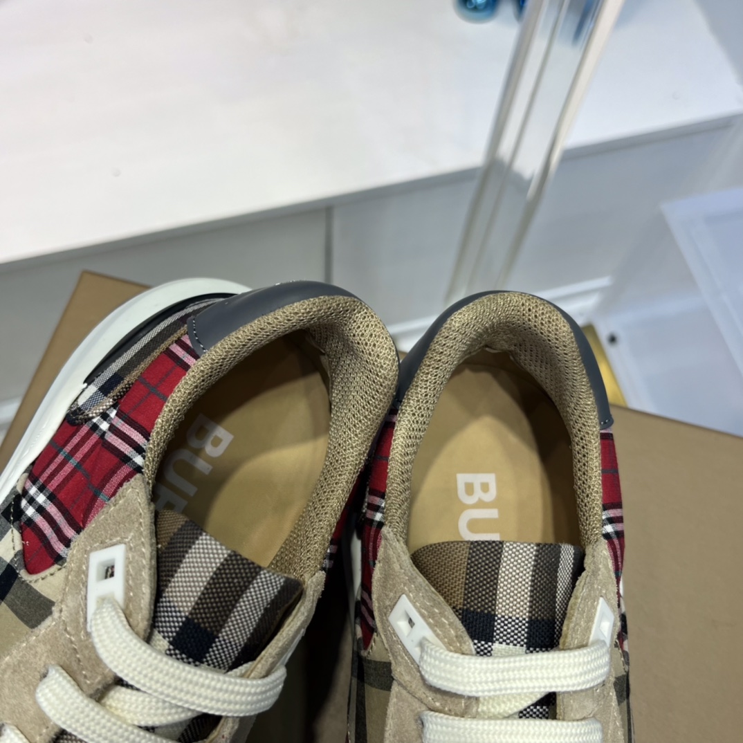 Burberry Leather And Vintage Check Cotton Sneakers - PerfectKickZ