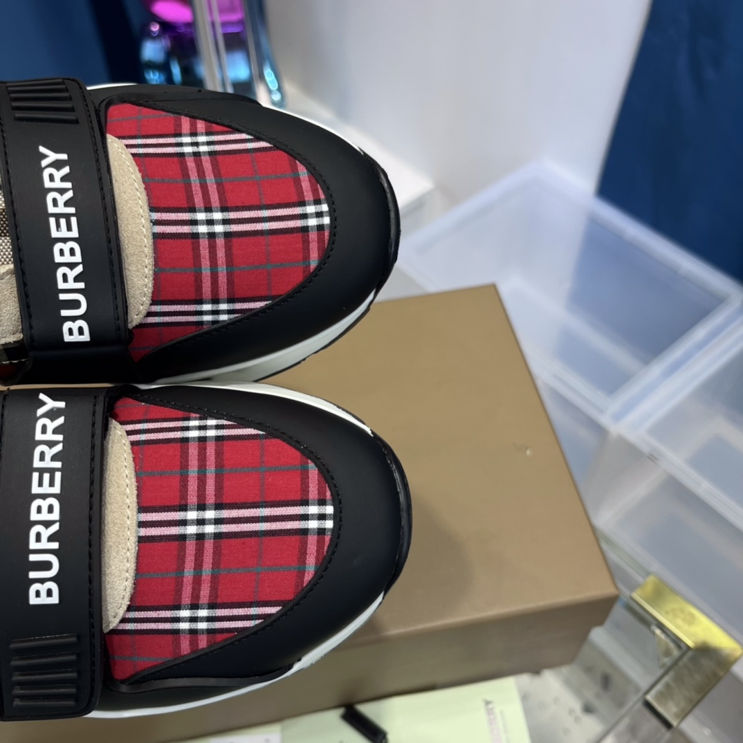 Burberry Leather And Vintage Check Cotton Sneakers - PerfectKickZ