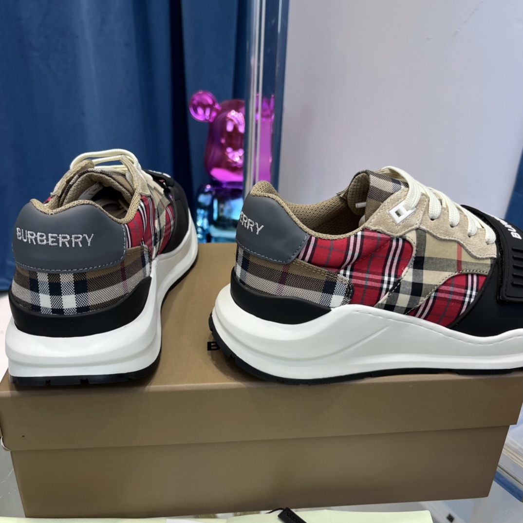 Burberry Leather And Vintage Check Cotton Sneakers - PerfectKickZ