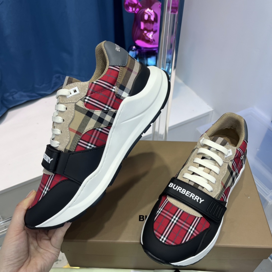 Burberry Leather And Vintage Check Cotton Sneakers - PerfectKickZ