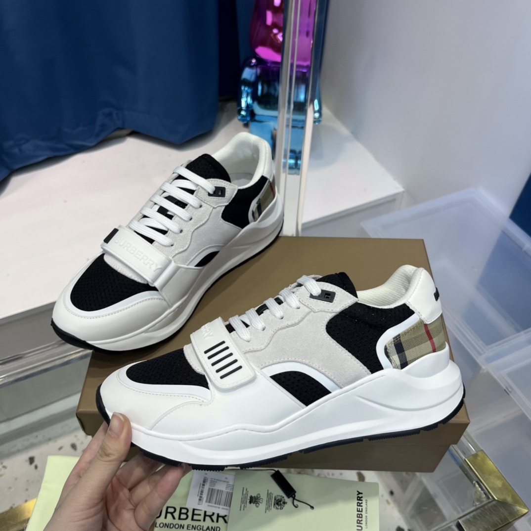 Burberry Mesh, Suede And Vintage Check Cotton Sneakers - PerfectKickZ