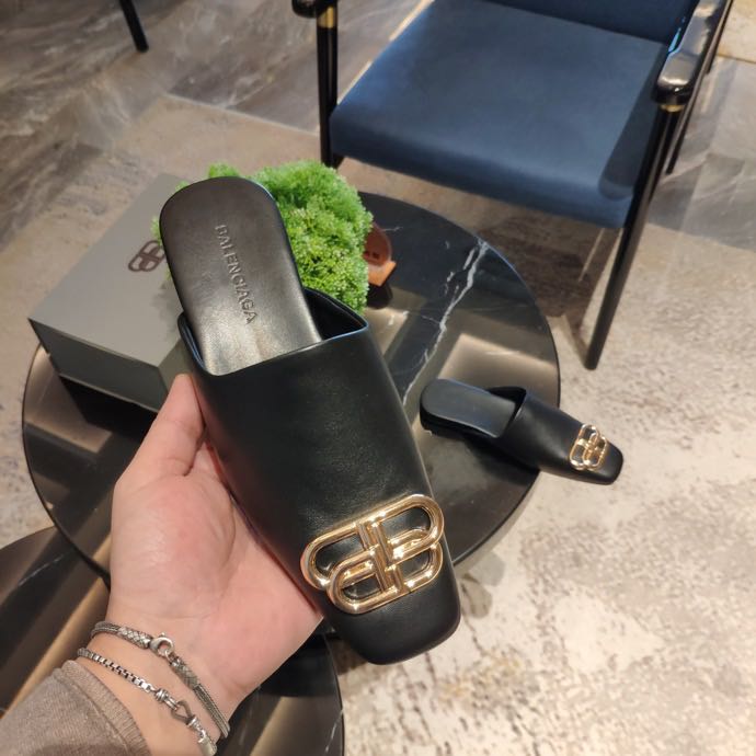 Balenciaga Cosy BB Slide In Black Smooth Calfskin, Aged-Gold Hardware - PerfectKickZ