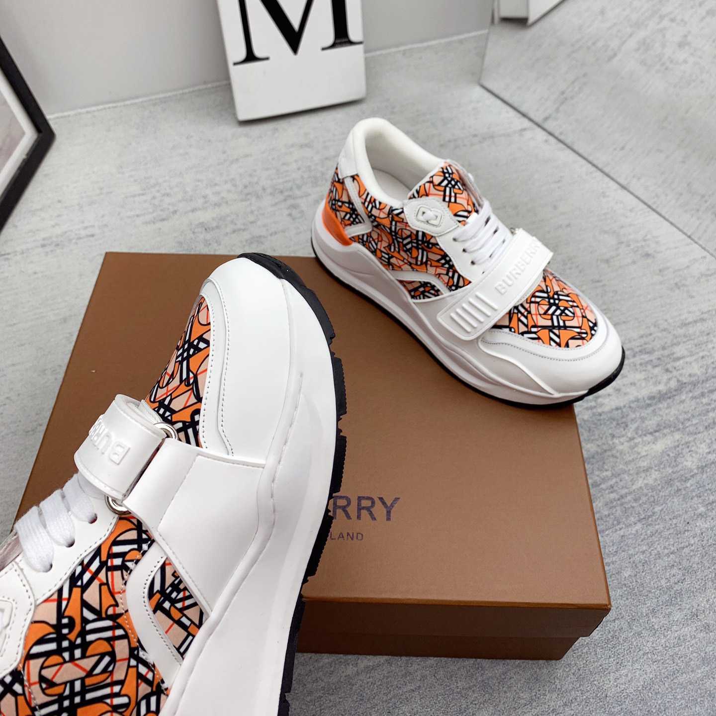 Burberry Monogram Print Linen Nylon And Leather Sneakers - PerfectKickZ