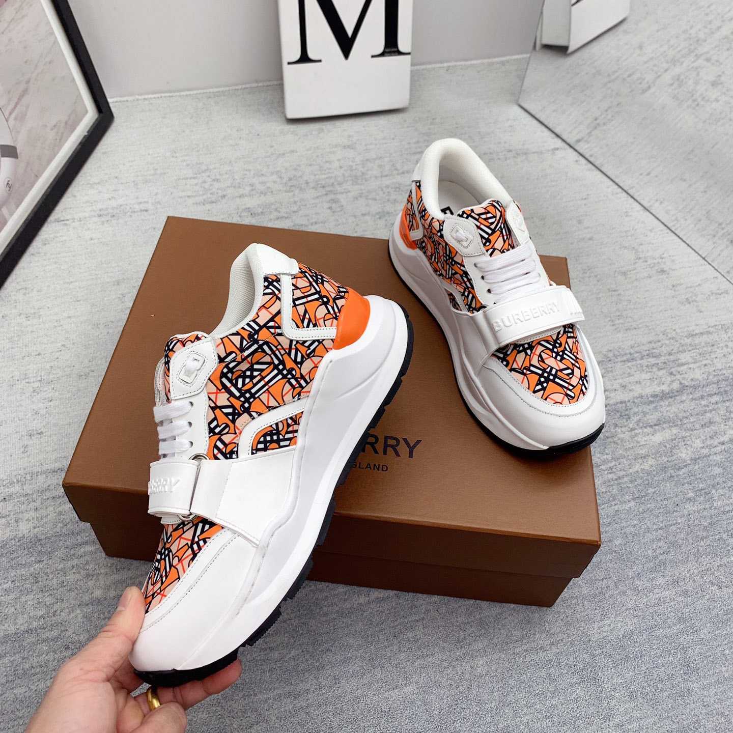 Burberry Monogram Print Linen Nylon And Leather Sneakers - PerfectKickZ