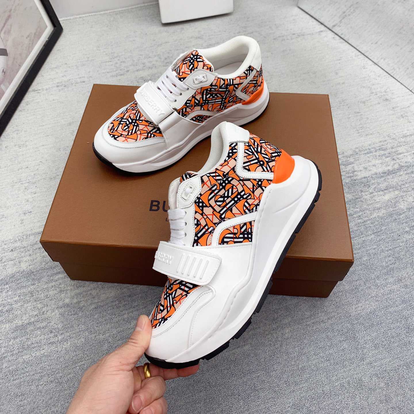 Burberry Monogram Print Linen Nylon And Leather Sneakers - PerfectKickZ