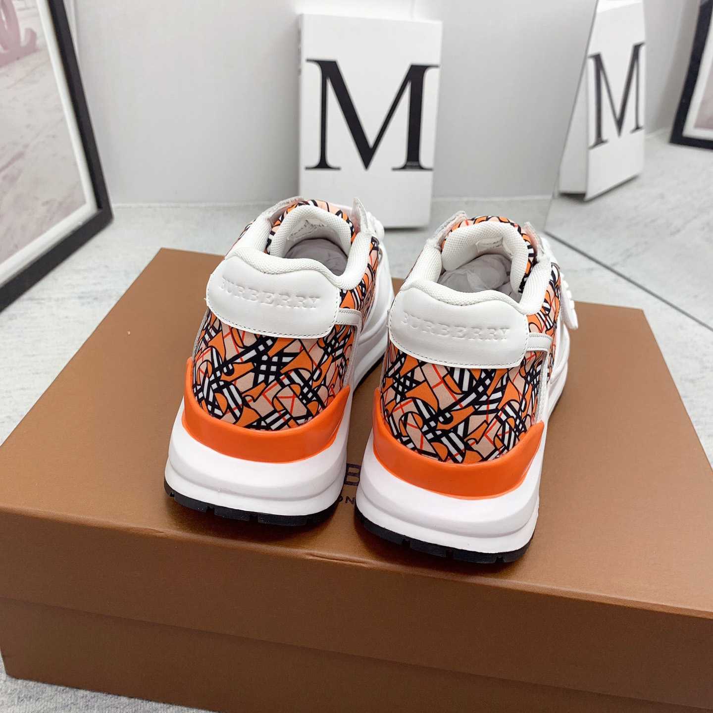 Burberry Monogram Print Linen Nylon And Leather Sneakers - PerfectKickZ