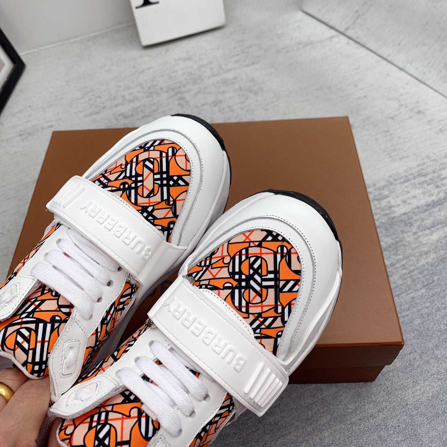 Burberry Monogram Print Linen Nylon And Leather Sneakers - PerfectKickZ