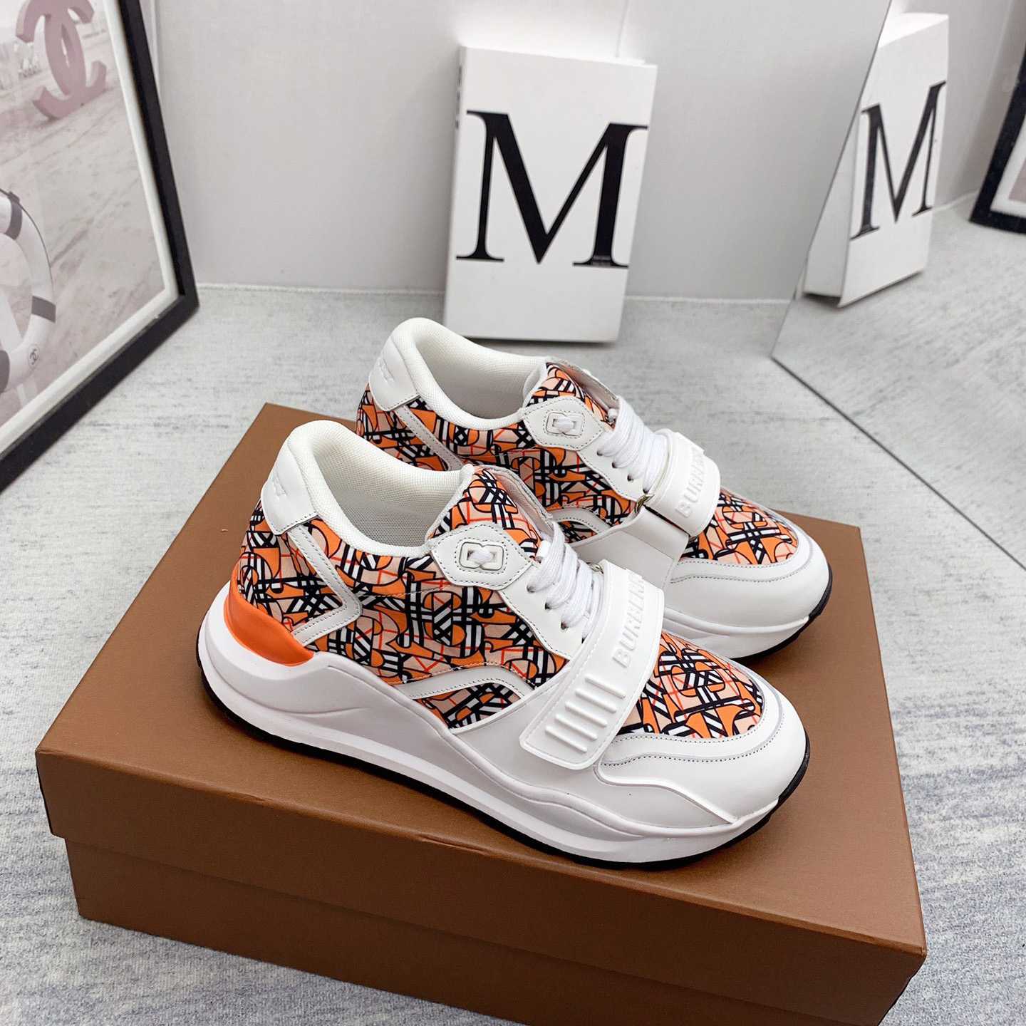 Burberry Monogram Print Linen Nylon And Leather Sneakers - PerfectKickZ