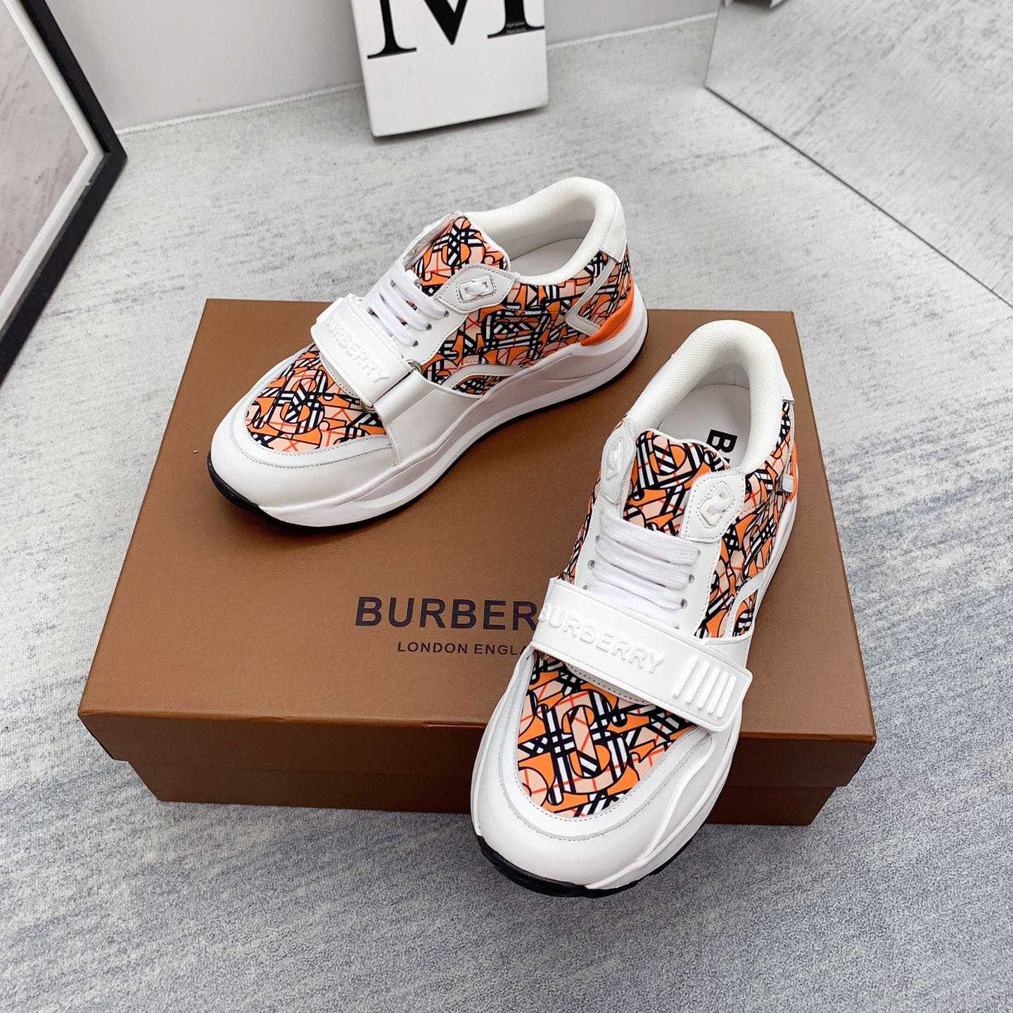 Burberry Monogram Print Linen Nylon And Leather Sneakers - PerfectKickZ