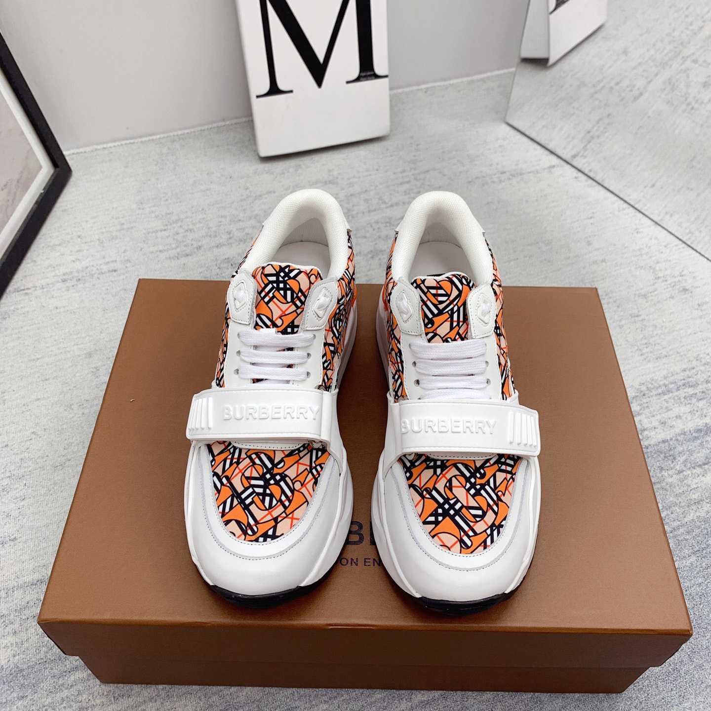 Burberry Monogram Print Linen Nylon And Leather Sneakers - PerfectKickZ