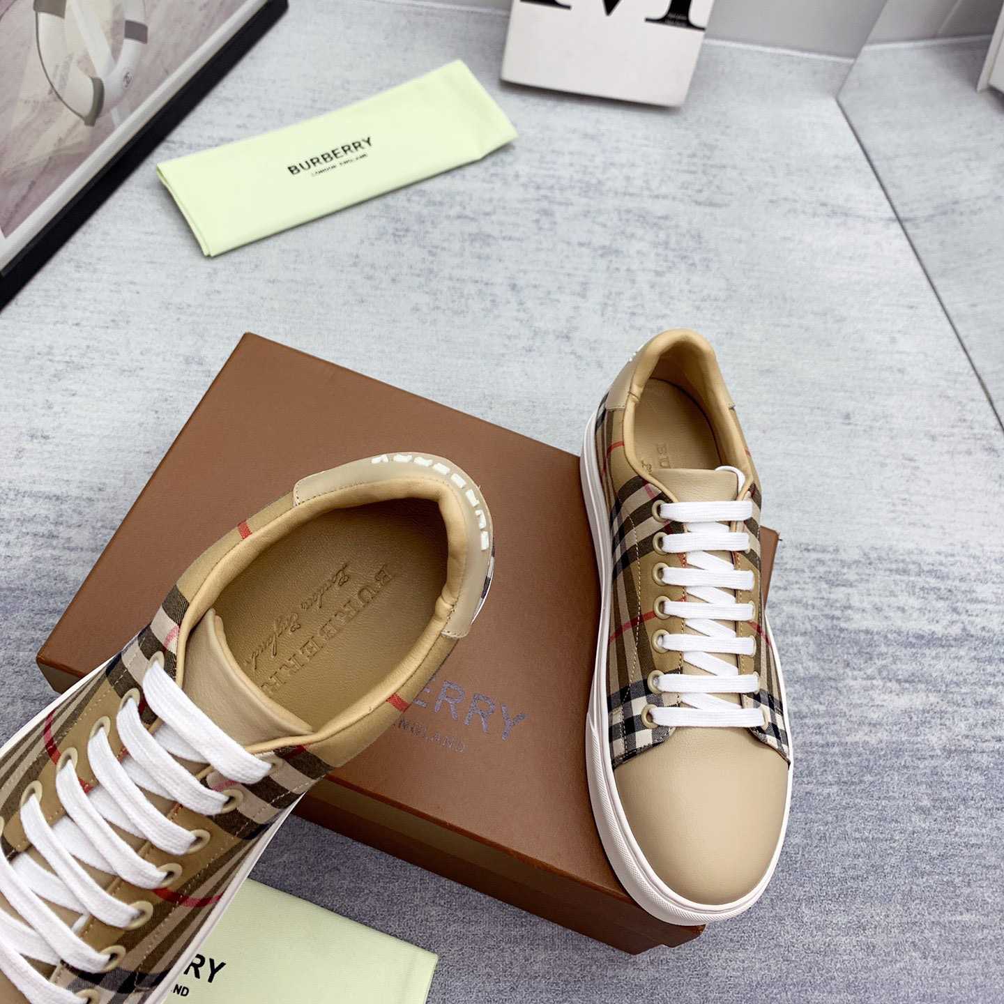Burberry Vintage Check and Leather Sneakers - PerfectKickZ