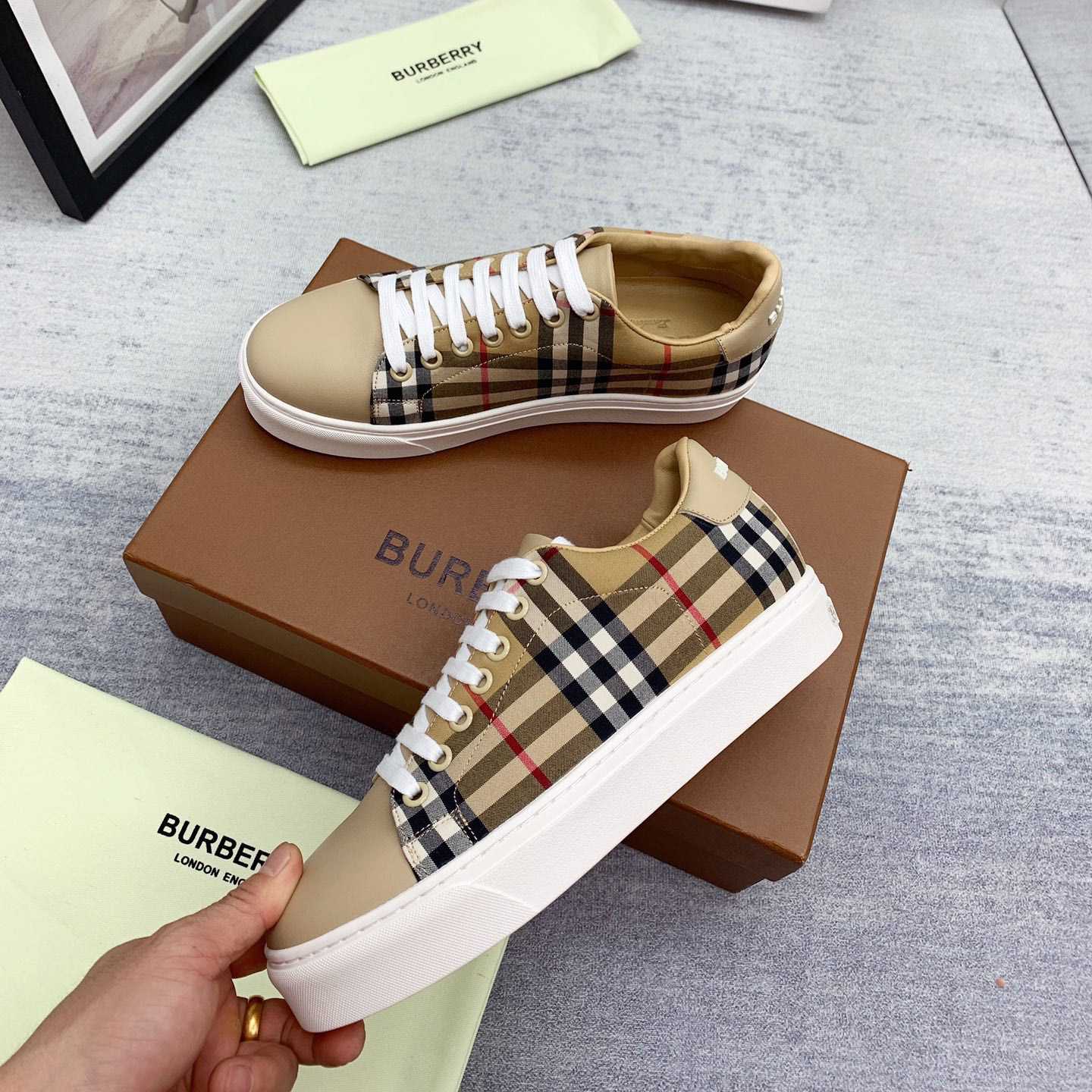 Burberry Vintage Check and Leather Sneakers - PerfectKickZ