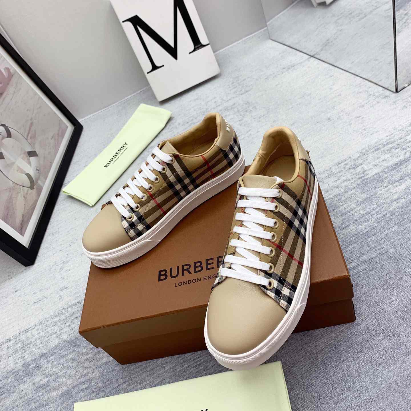 Burberry Vintage Check and Leather Sneakers - PerfectKickZ