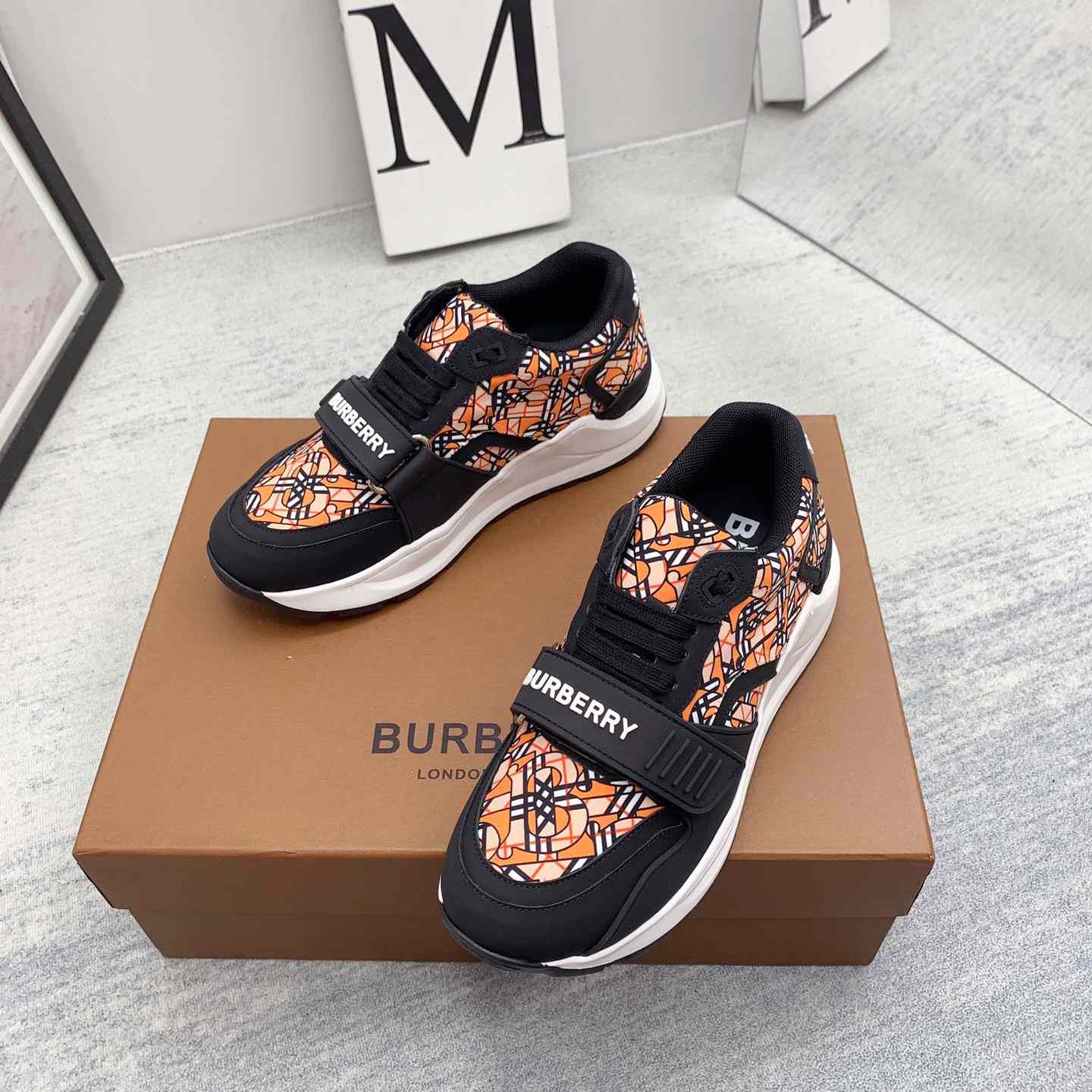 Burberry Monogram Print Linen Nylon And Leather Sneakers - PerfectKickZ