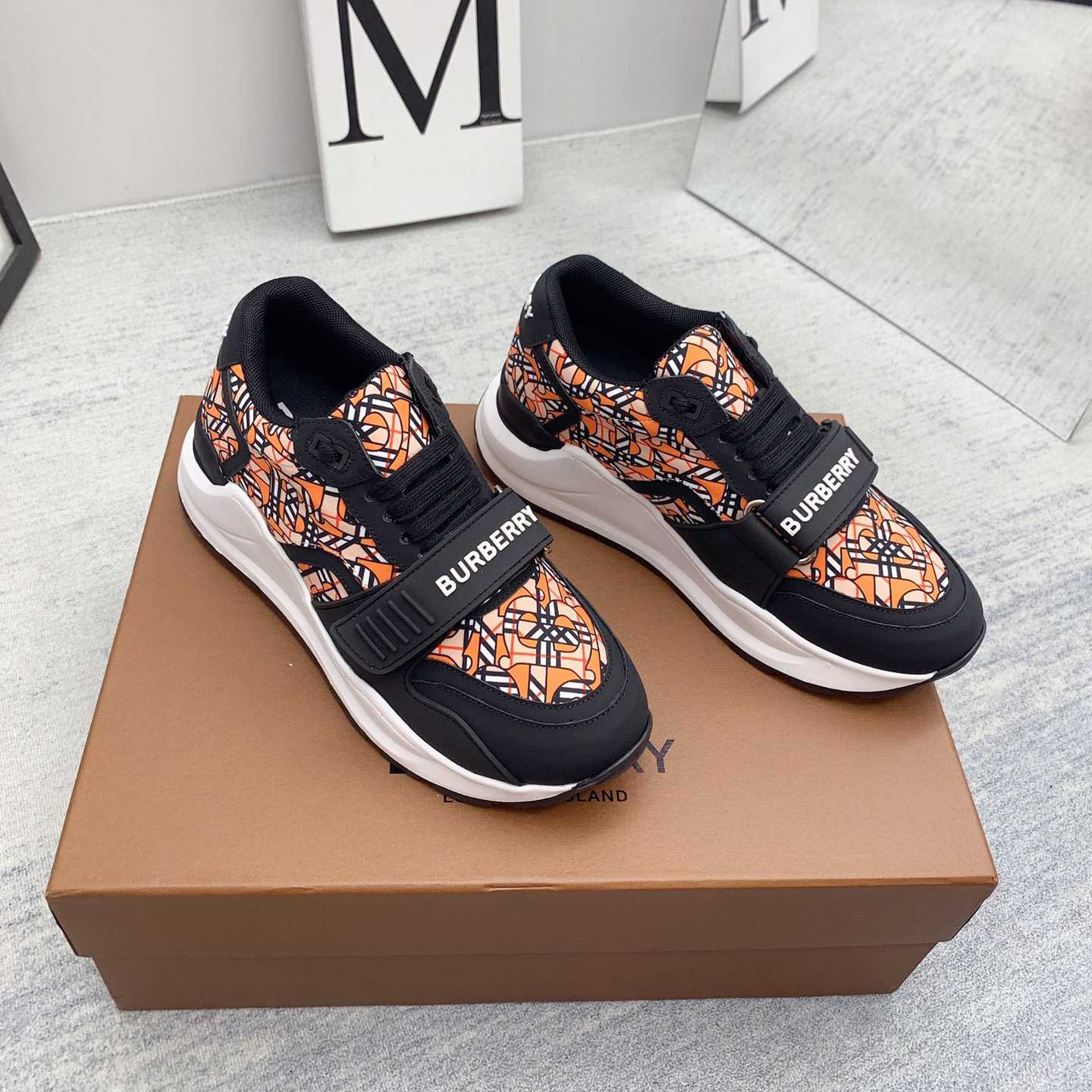 Burberry Monogram Print Linen Nylon And Leather Sneakers - PerfectKickZ