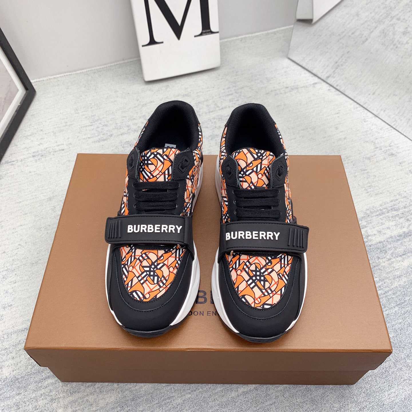 Burberry Monogram Print Linen Nylon And Leather Sneakers - PerfectKickZ