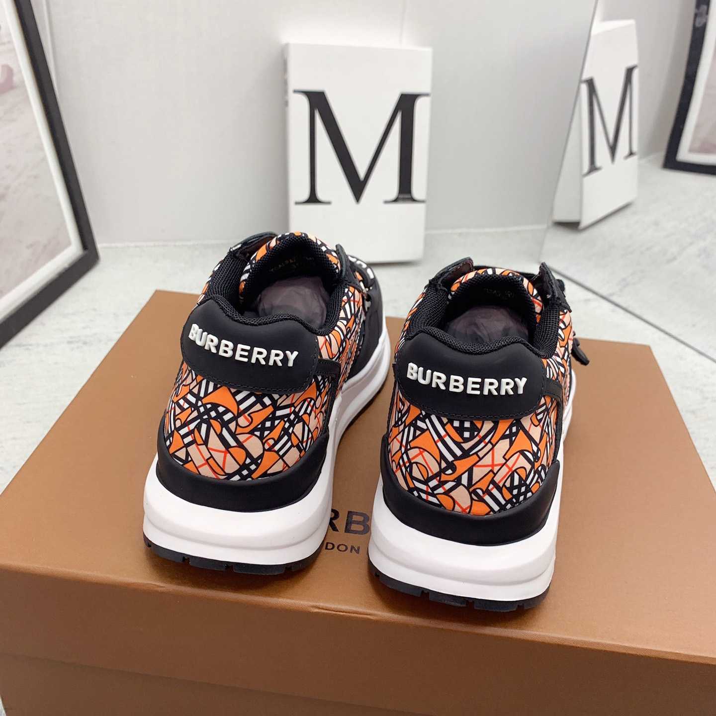 Burberry Monogram Print Linen Nylon And Leather Sneakers - PerfectKickZ