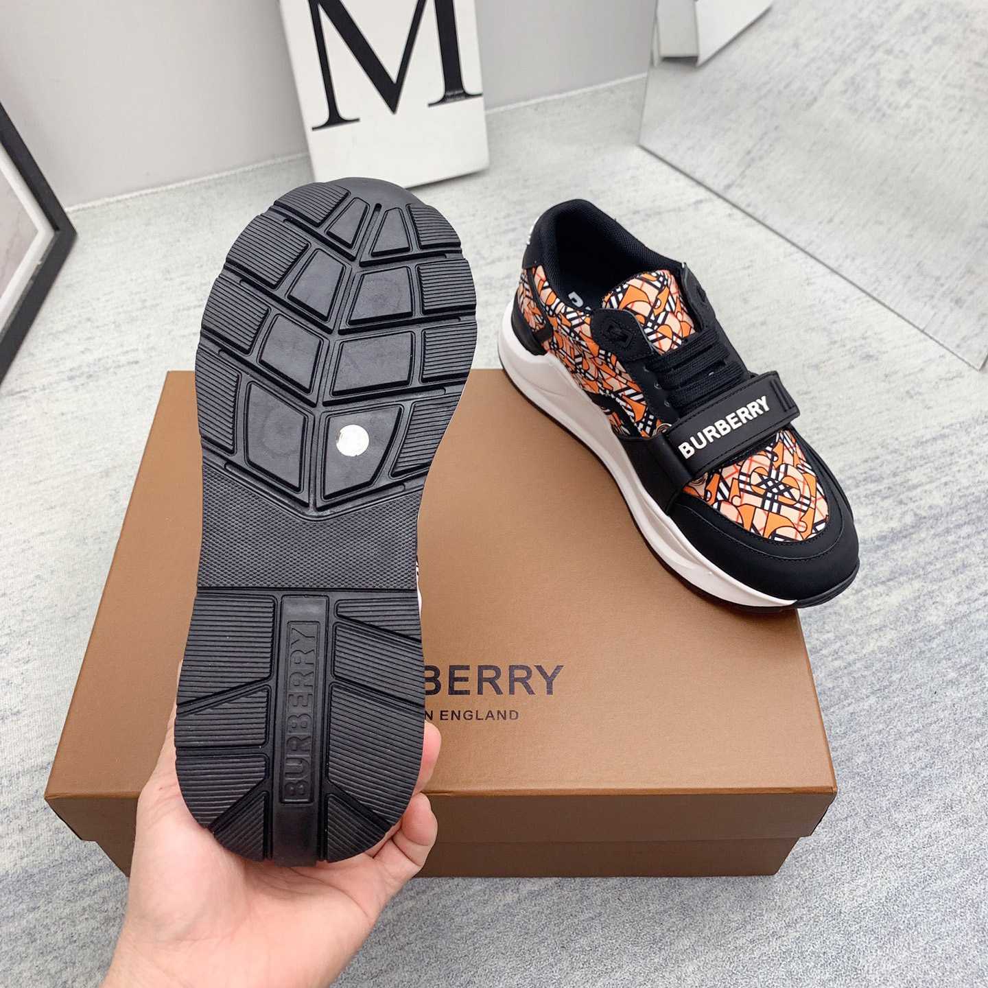Burberry Monogram Print Linen Nylon And Leather Sneakers - PerfectKickZ