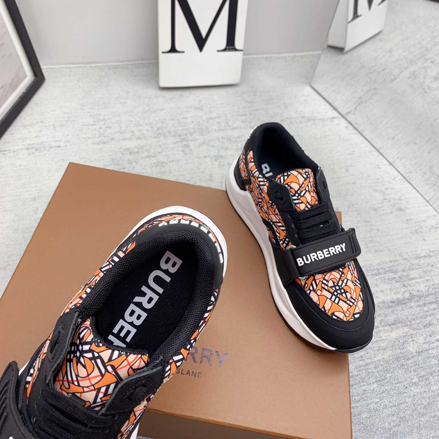 Burberry Monogram Print Linen Nylon And Leather Sneakers - PerfectKickZ