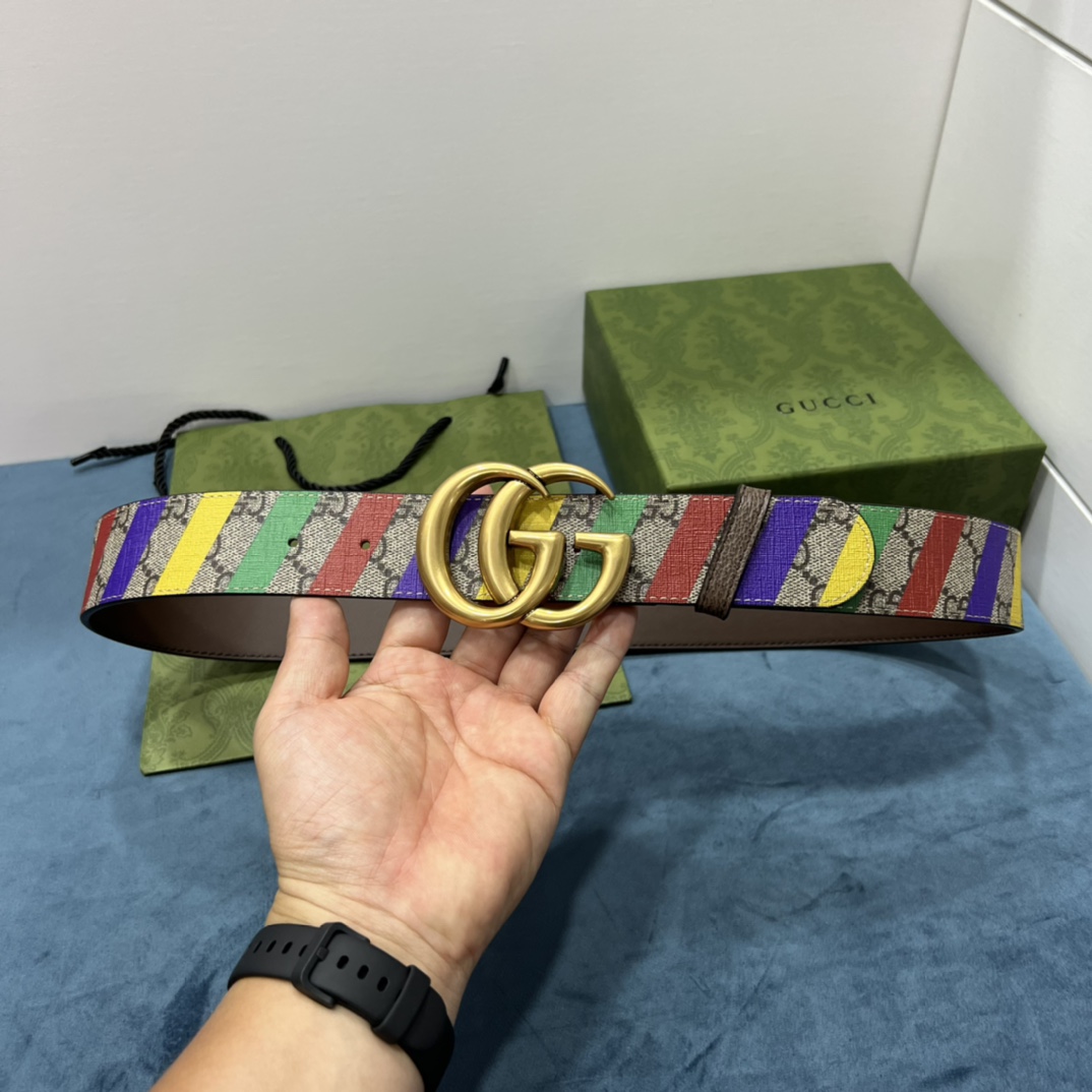 Gucci Striped Belt With Double G - PerfectKickZ