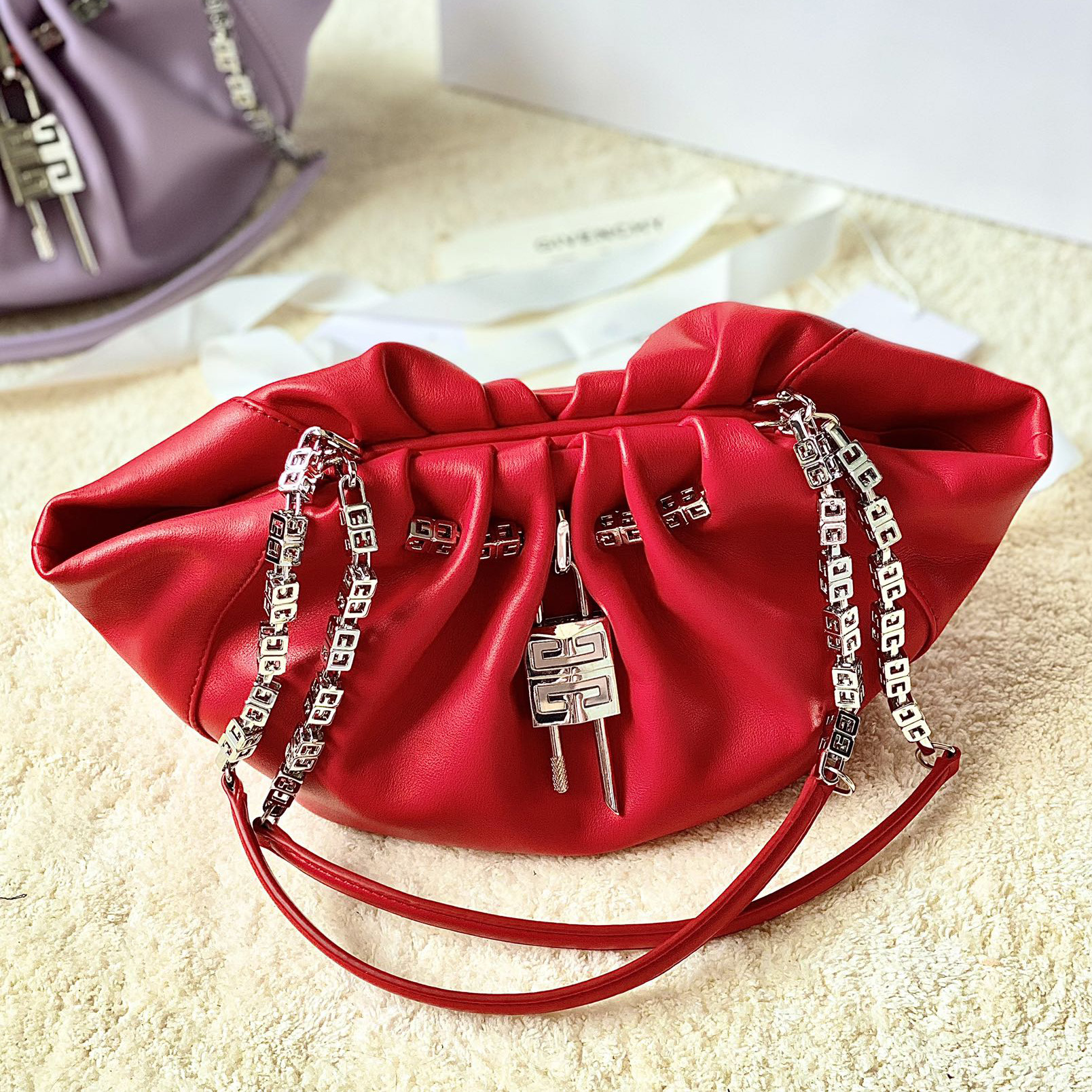 Givenchy Small Kenny Bag In Smooth Leather - Red(32-22-17cm) - PerfectKickZ
