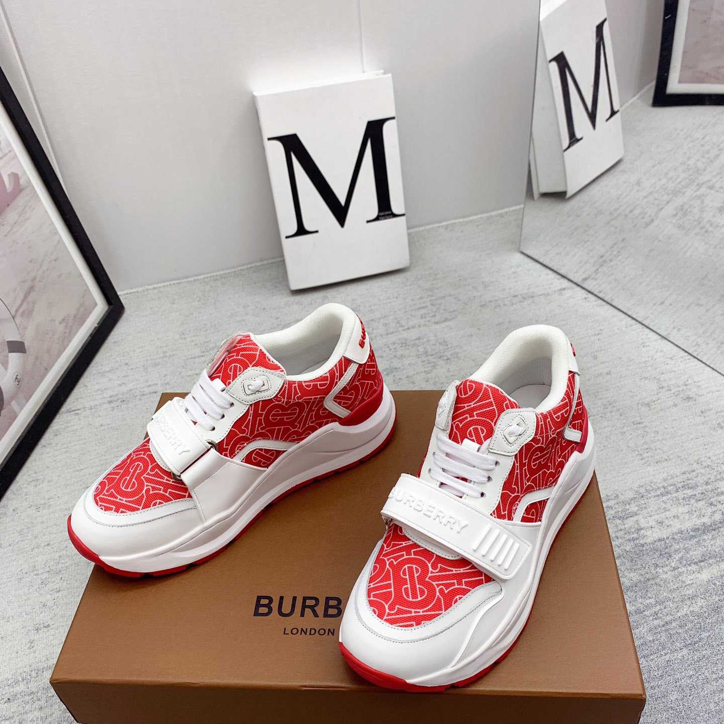 Burberry Monogram Print Nylon And Leather Sneakers - PerfectKickZ