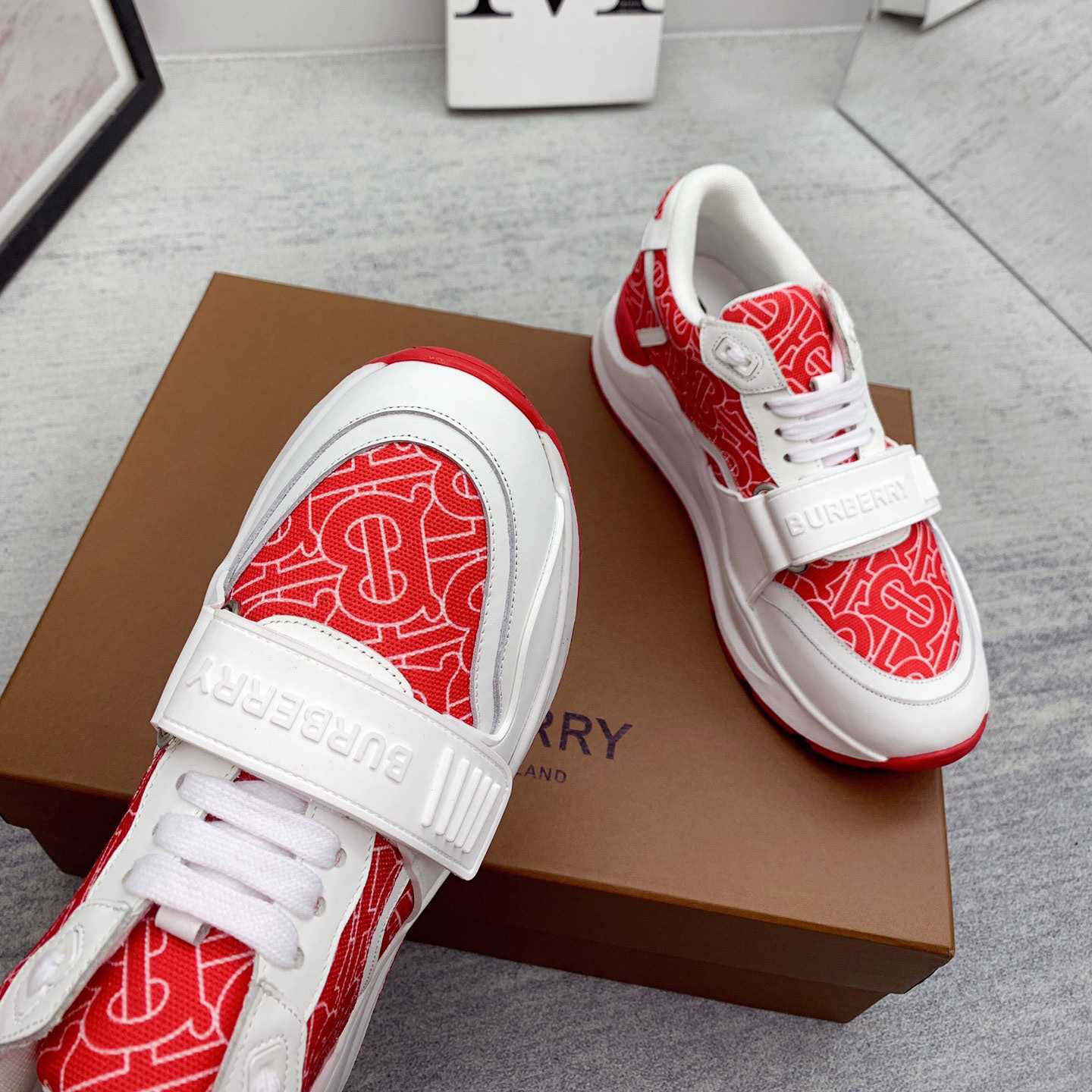 Burberry Monogram Print Nylon And Leather Sneakers - PerfectKickZ