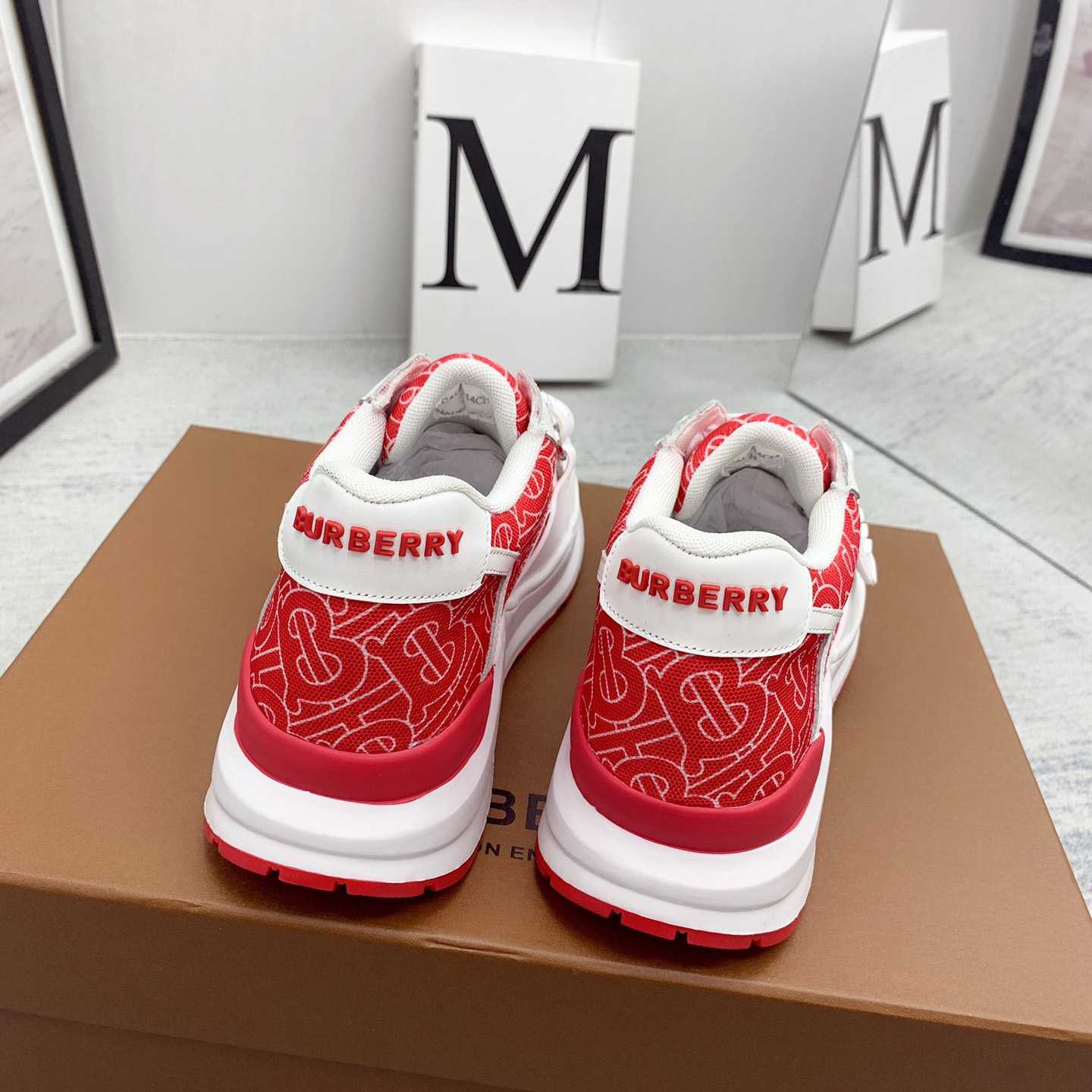 Burberry Monogram Print Nylon And Leather Sneakers - PerfectKickZ