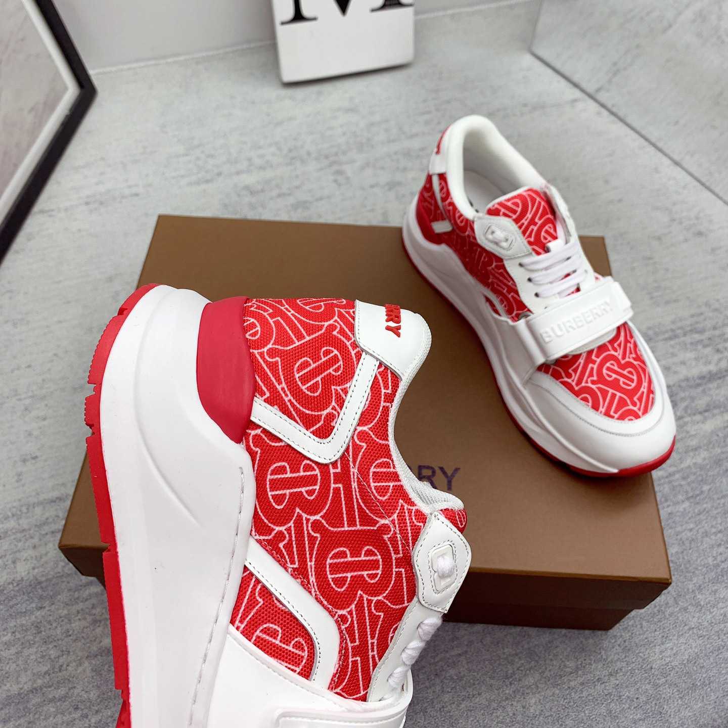 Burberry Monogram Print Nylon And Leather Sneakers - PerfectKickZ