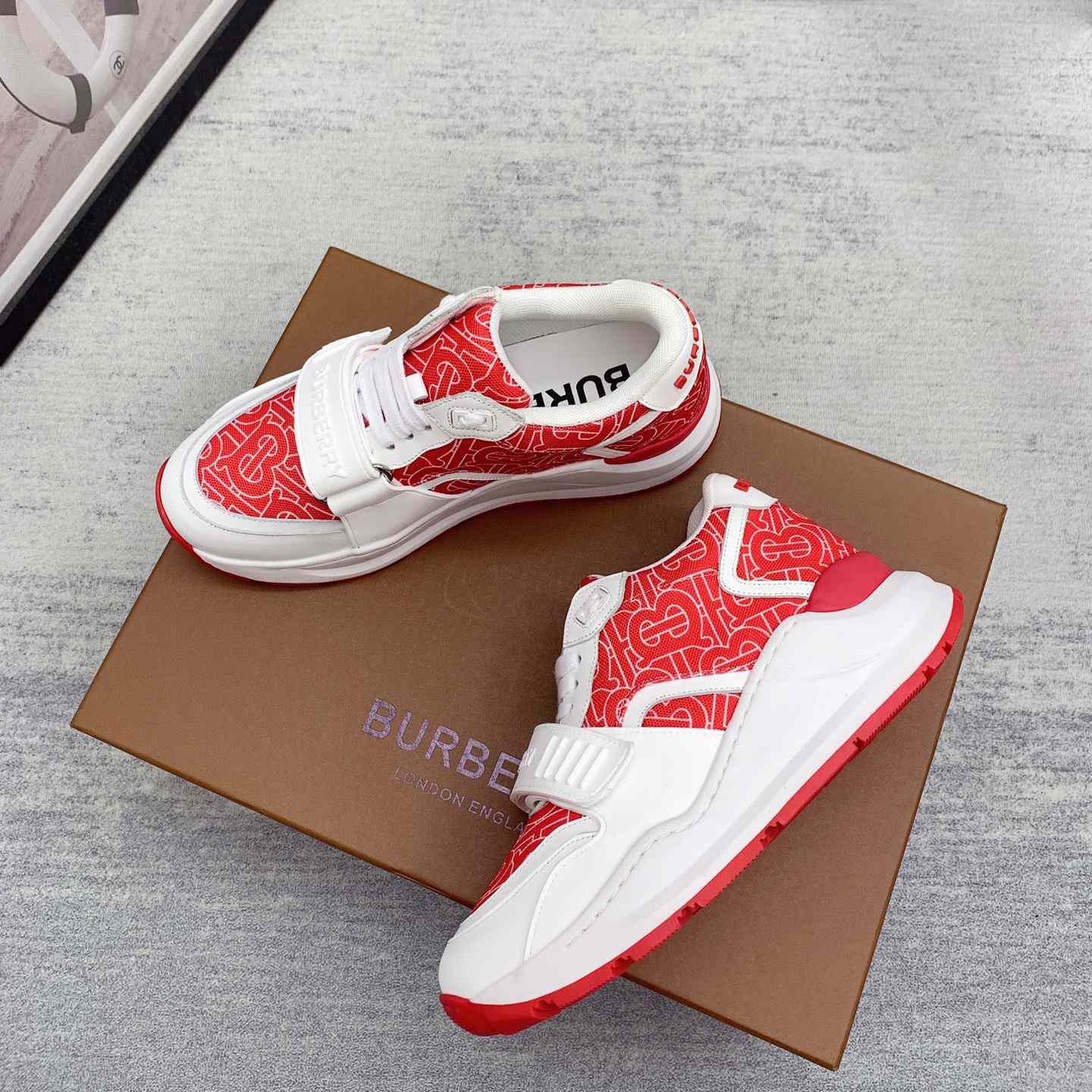 Burberry Monogram Print Nylon And Leather Sneakers - PerfectKickZ