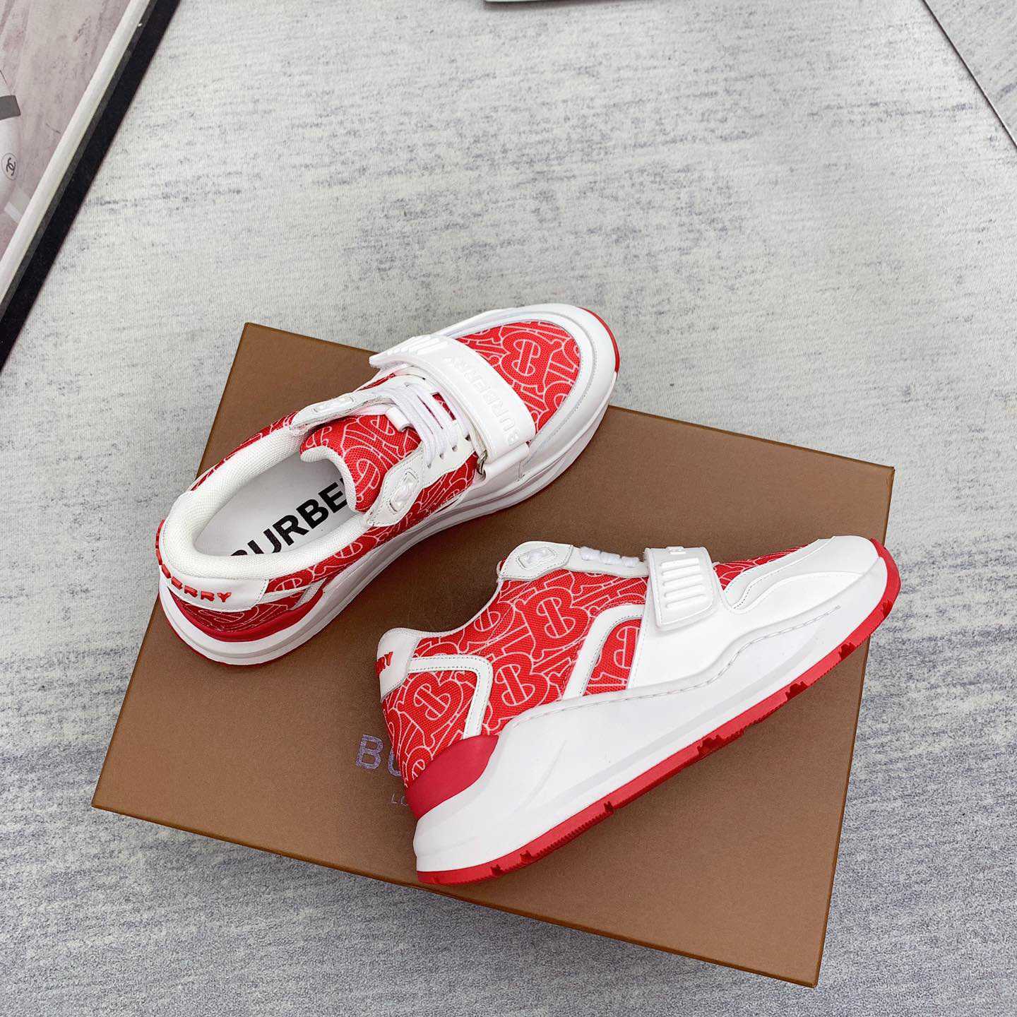 Burberry Monogram Print Nylon And Leather Sneakers - PerfectKickZ