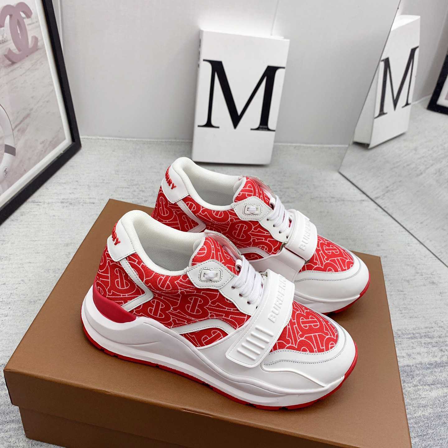 Burberry Monogram Print Nylon And Leather Sneakers - PerfectKickZ