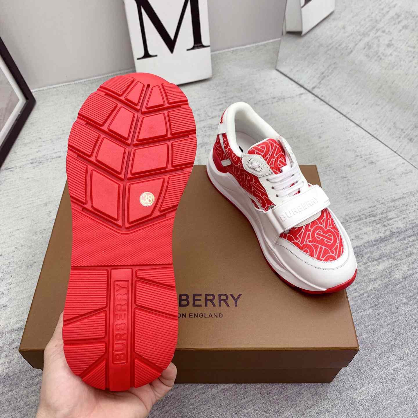 Burberry Monogram Print Nylon And Leather Sneakers - PerfectKickZ