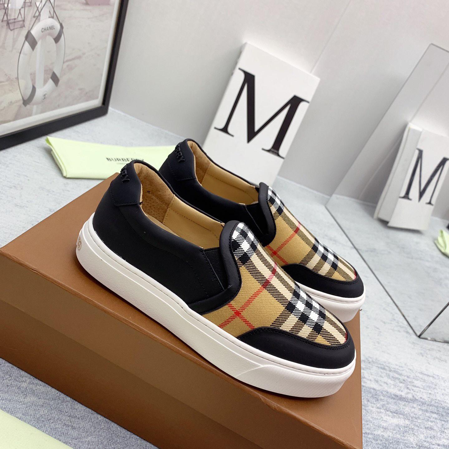 Burberry Leather And Vintage Check Slip-On Sneakers - PerfectKickZ