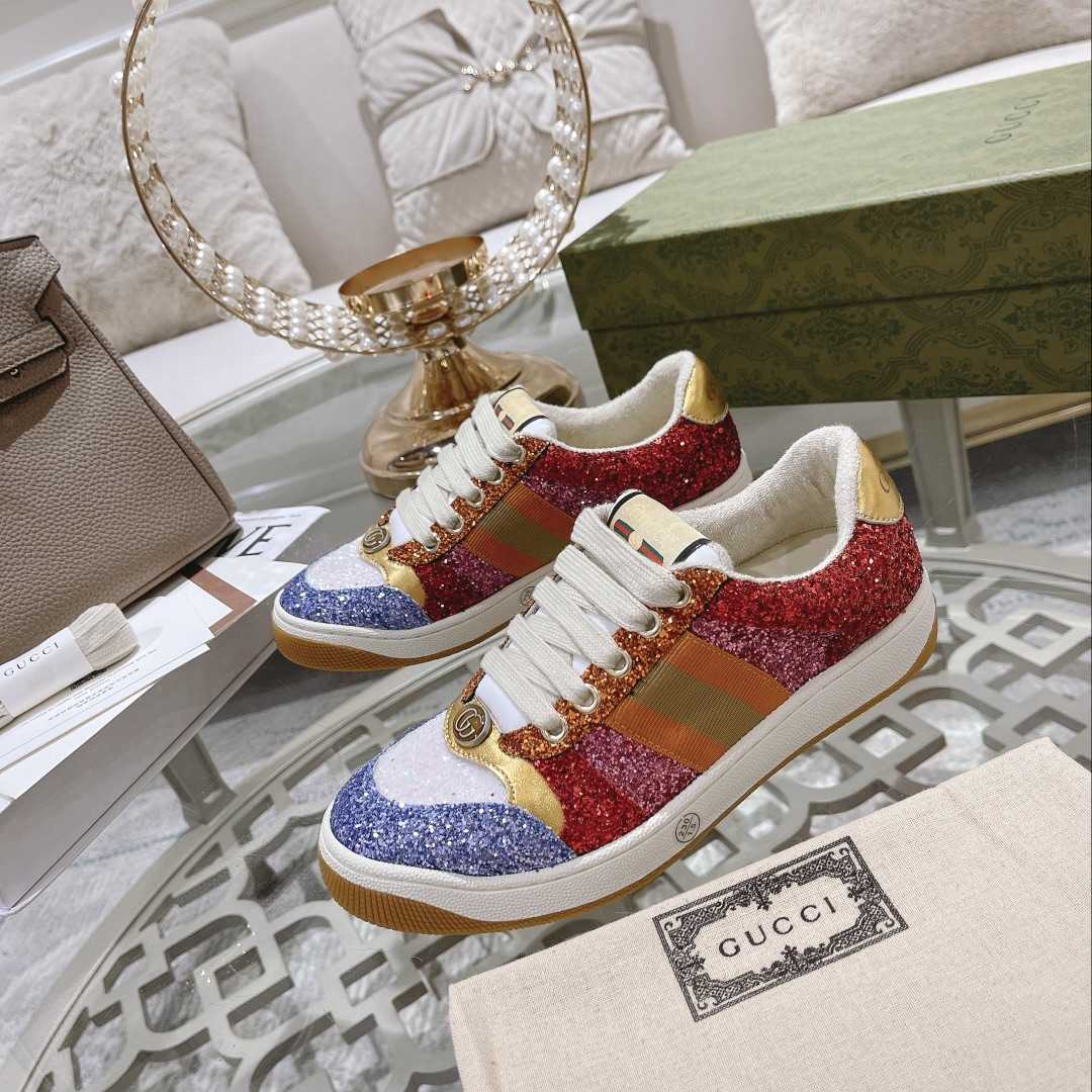 Gucci Lovelight Screener Sneaker With Glitter - PerfectKickZ