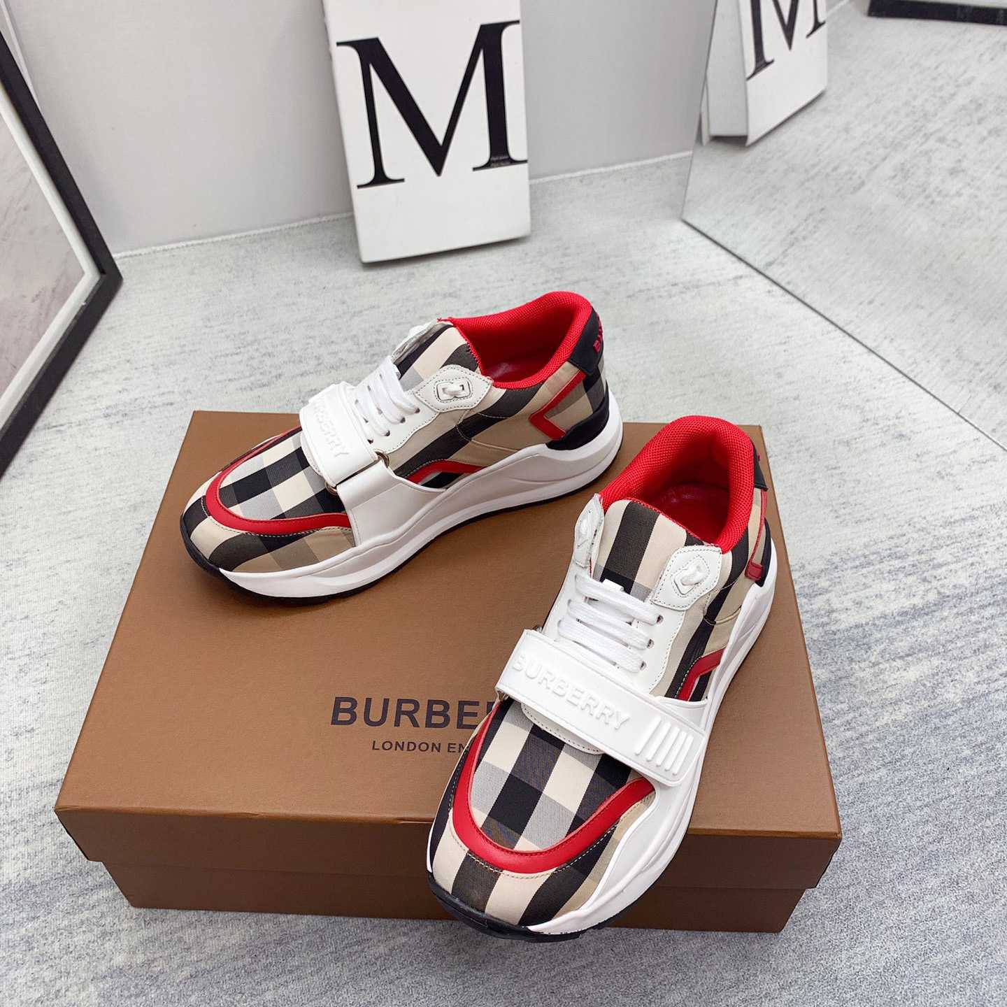 Burberry Check Nylon And Leather Sneakers - PerfectKickZ