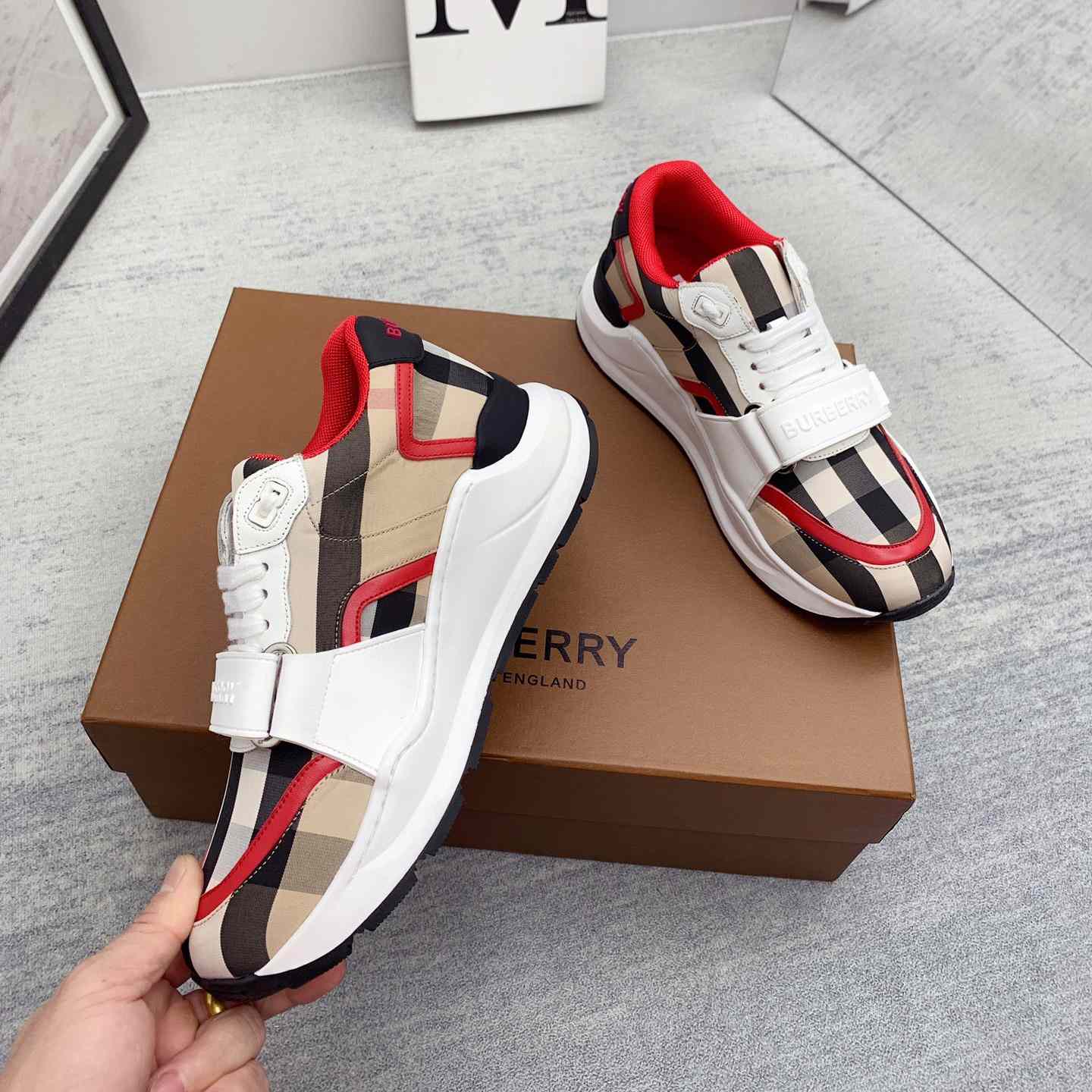Burberry Check Nylon And Leather Sneakers - PerfectKickZ