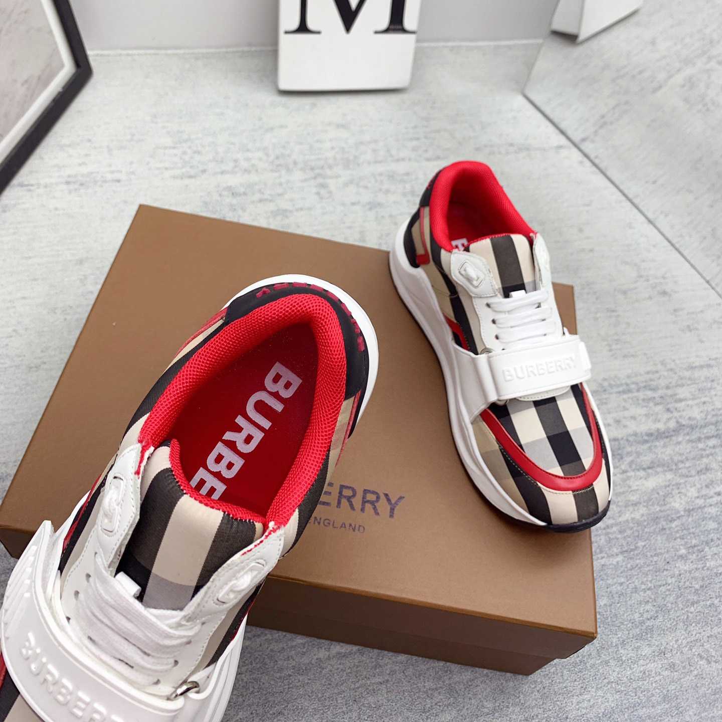 Burberry Check Nylon And Leather Sneakers - PerfectKickZ